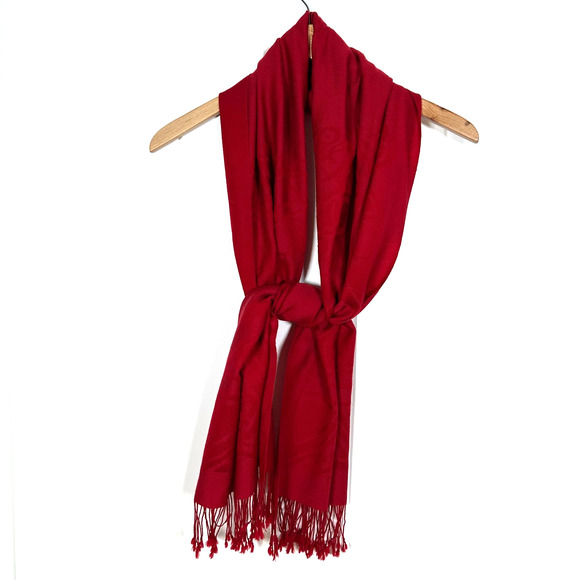 PATRIC FRANCIS Wool Scarf Red Fringe Extra Soft 15"x70" Ireland Flaws See Pics - Picture 1 of 6